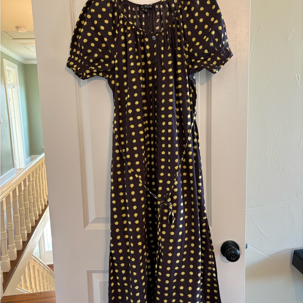 J. Crew Brown and Yellow Polka Dot Midi Dress